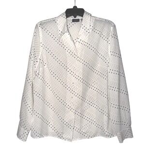 Laura Scott Women's White‎ Dot Print Long Sleeve Button Up Shirt Size 18
